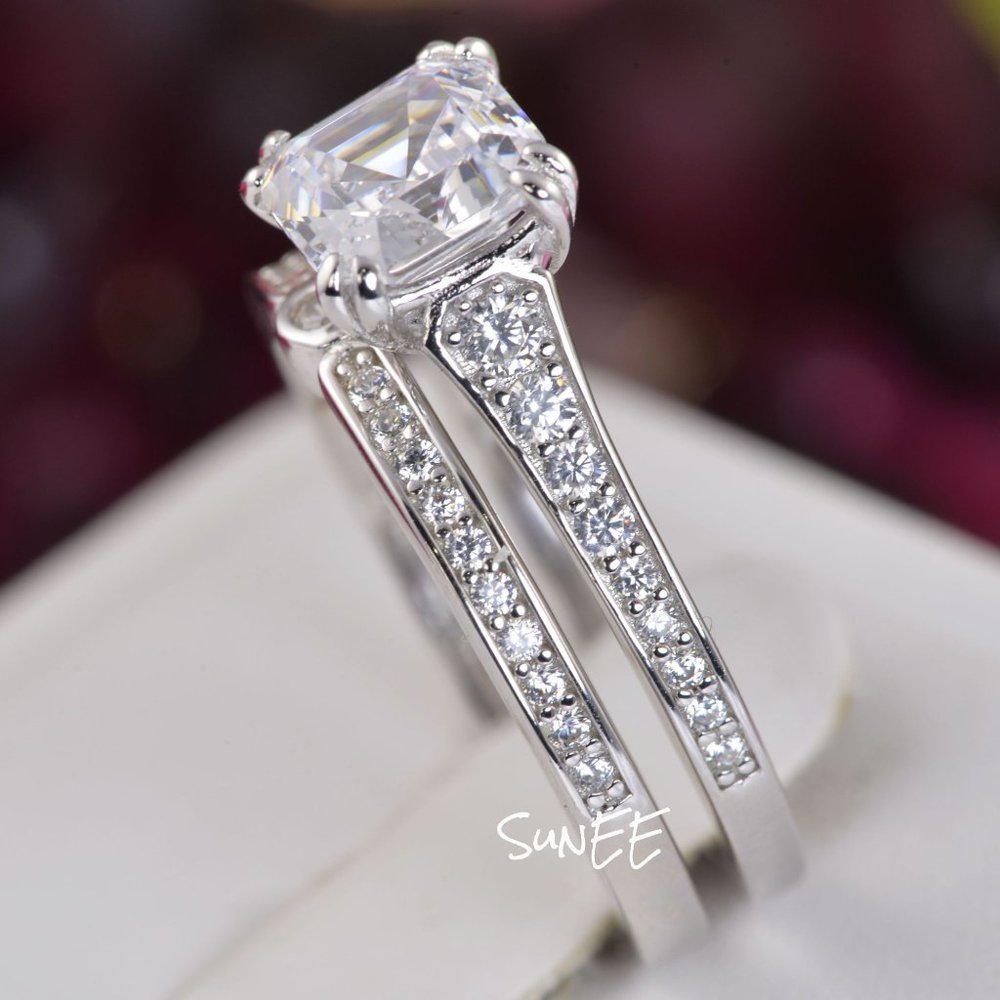 NEW 925 STERLING SILVER DIAMOND ASSCHER RING - Picture 3 of 5